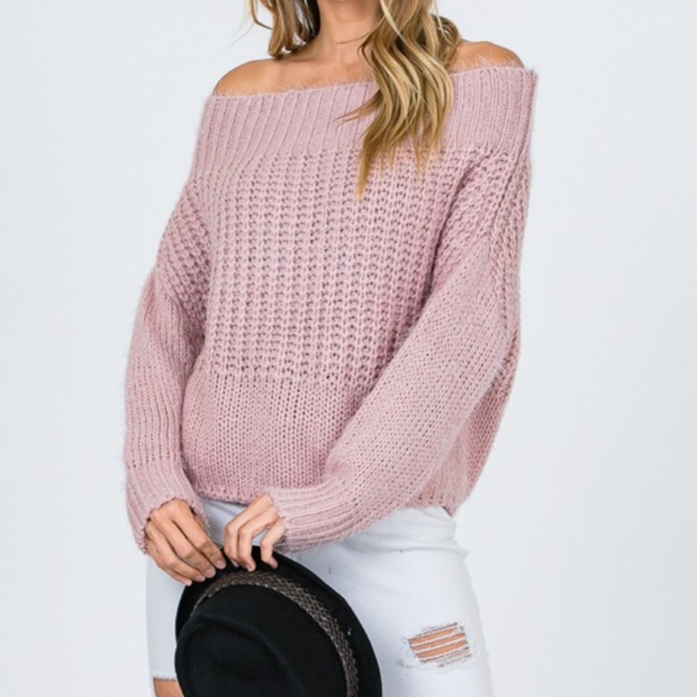 SOLD OUT Blush Pink Off Shoulder Knit Long Sleeve Sweater - Picture 7 of 8